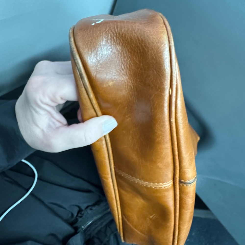 Patricia Nash -used Tan Leather Messenger Bag with Buckle Short Strap - Picture 14 of 16